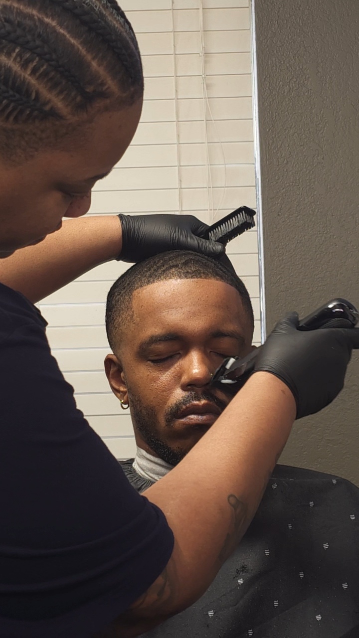 K Dot Coop — happy client after haircut